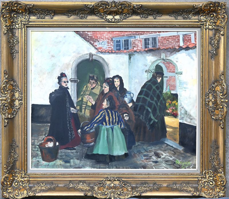 “De Klappeien te Lier”. Een schilderij, olieverf op doek. Onderaan gesigneerd. Naar Opsomer.
