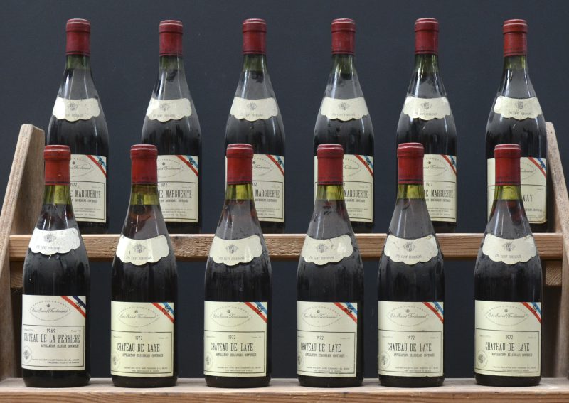 Lot rode wijn        aantal: 12 bt    Ch. de la Perrière A.C. Fleurie  Ets. Saint-Fernand, Milano M.O.  1969  aantal: 1 bt    Ch. de Laye A.C. Beaujolais  Ets. Saint-Fernand, Milano M.O.  1972  aantal: 5 bt    Cuvée Dame Marguerite A.C. Bourgogne  Ets. Saint-Fernand, Milano M.O.  1972  aantal: 5 bt    Santenay A.C.  Ets. Saint-Fernand, Milano M.O.  1967  aantal: 1 bt