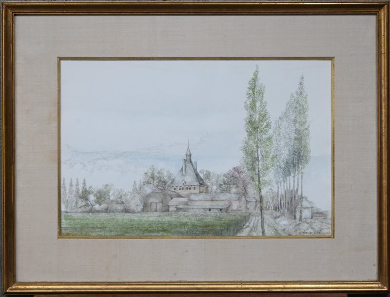 “De Hoeve, nabij Tongeren”. Kleurtekening. Gesigneerd.