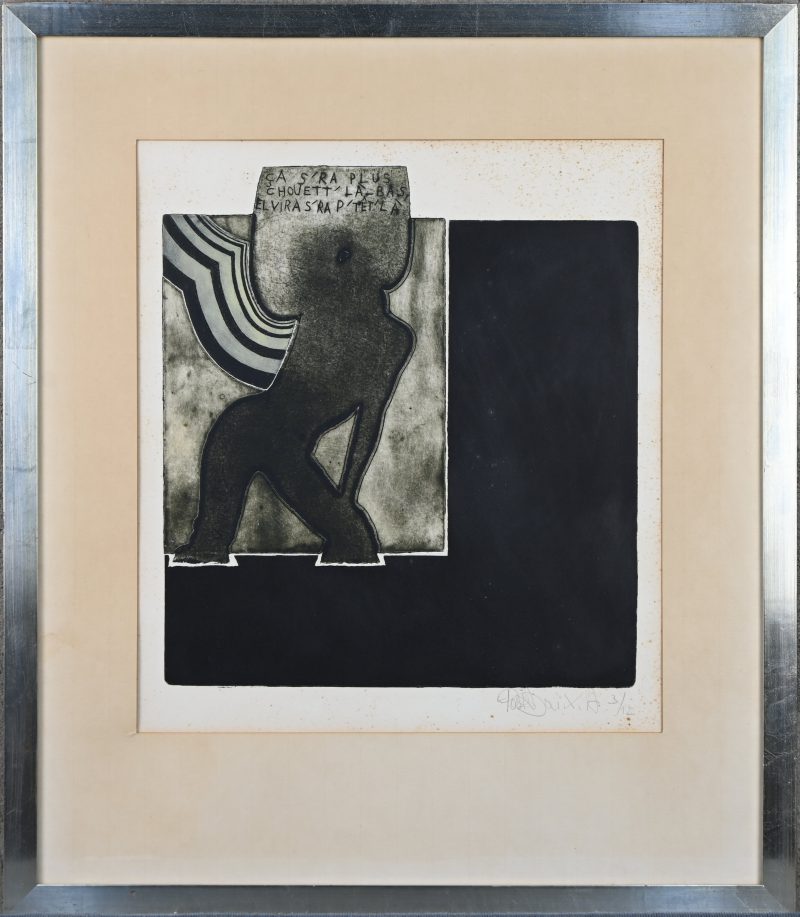 “Ca s’ra plus chouett’ là-bas, Elvira s’ra p’tet là”. Litho. Gesigneerd en genummerd 3/12.