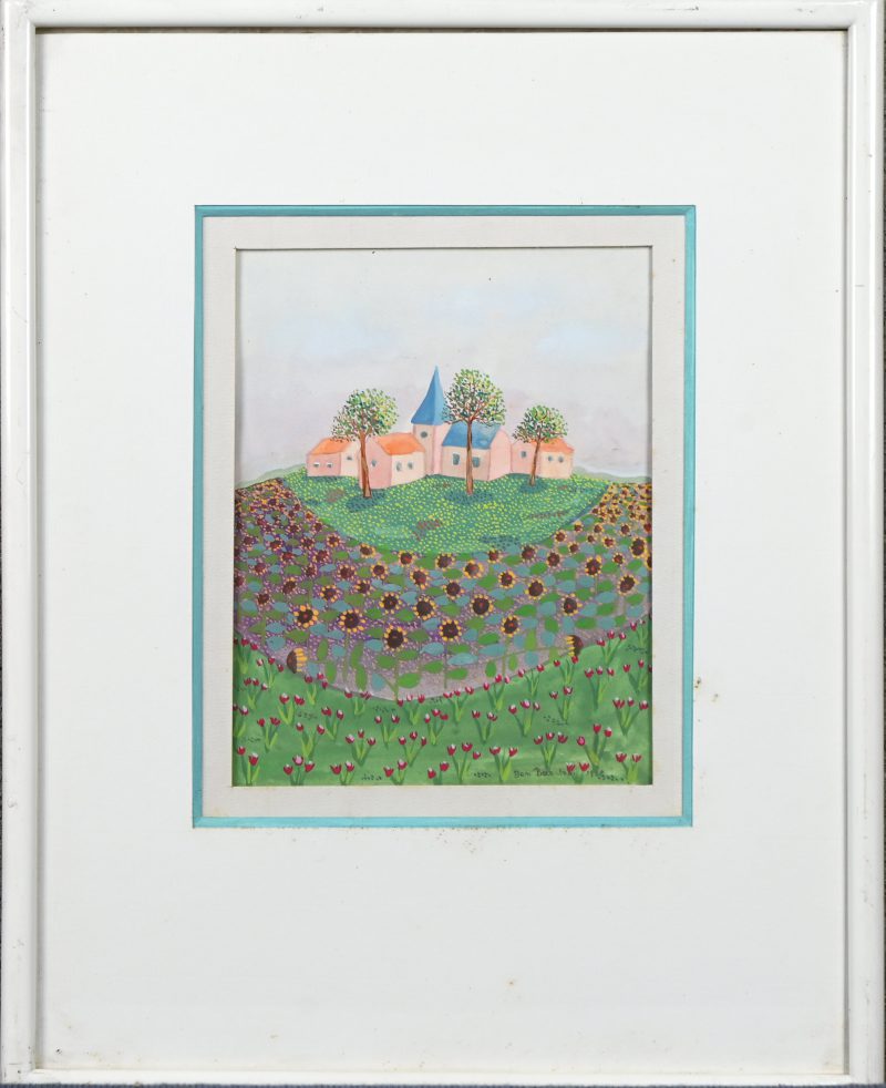 “Naïef landschap”. Litho. Gesigneerd.