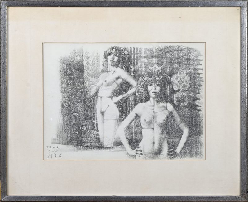 “Twee naakten”. Grafisch werk. Gesigneerd en gedateerd 1976.