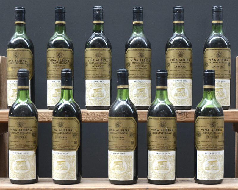 Viña Albina D.O. Rioja Gran Reserva  Bodegas Riojanas, Cenicero M.O.  1978  aantal: 11 bt enkele lage niveau’s.