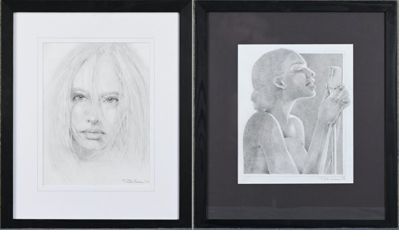 Lot van 2 portrettekeningen. Getekend Paul Vaza ‘08.