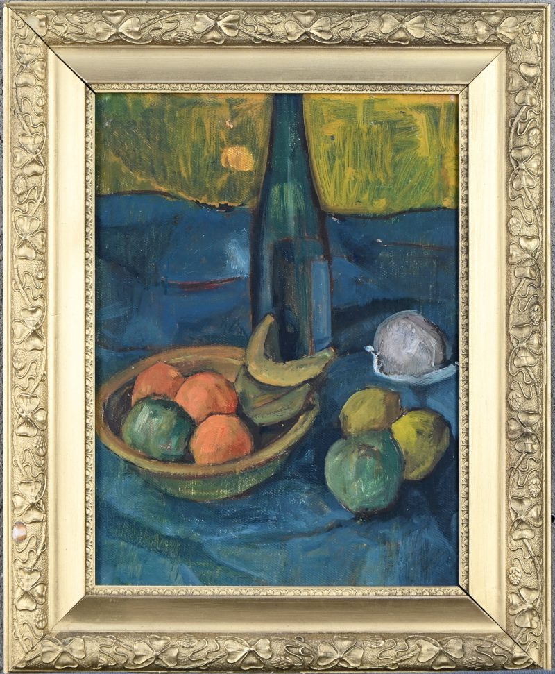 Impressionistisch stilleven met fruit. Olie op paneel. Niet getekend.