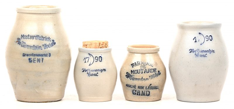 Een lot van vier Tierenteyn mosterdpotjes, gres aandewerk.