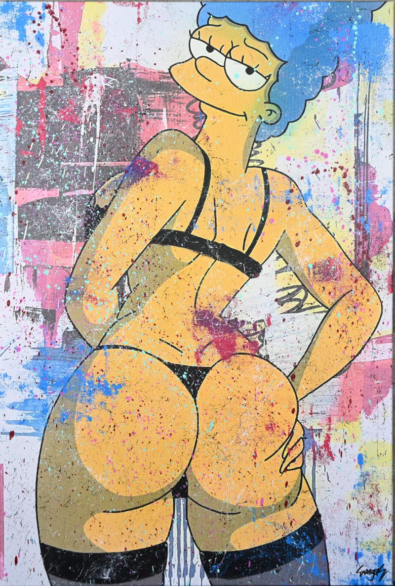 ‘Naughty Marge Simpson’, fotoprint op doek. Getekend; Gongas. Met certificaat.