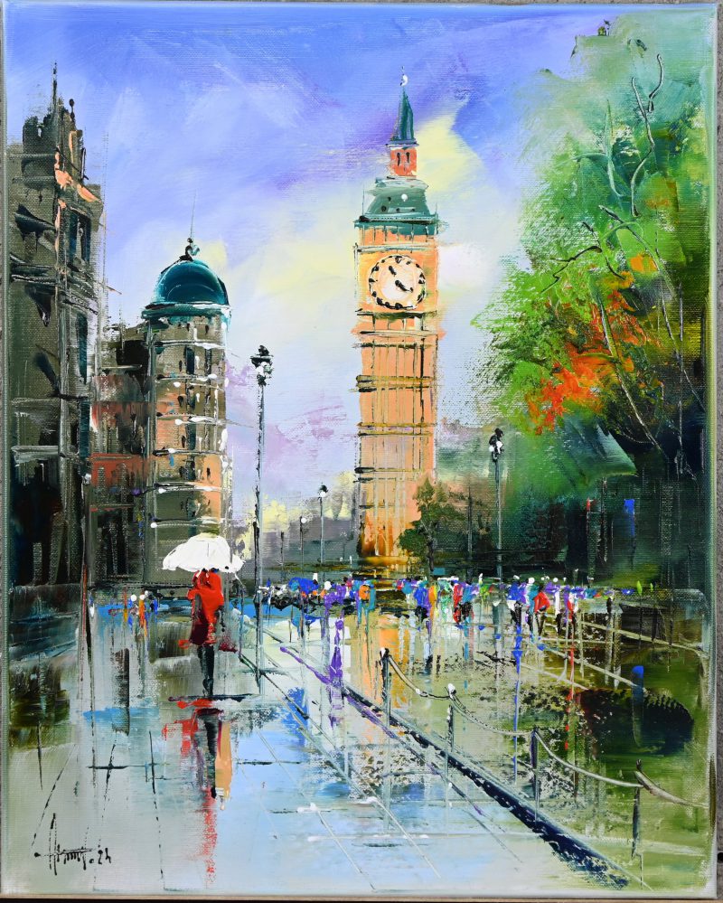 ‘London’, olieverf op doek. Getekend; Aniol, ‘24. Met certificaat.