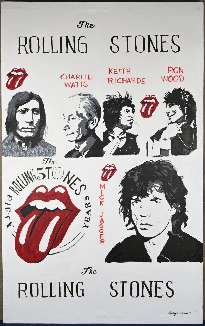 ‘The Rolling Stone’, acryl op doek, getekend; Mhara M. Tesiorna. Met certificaat.