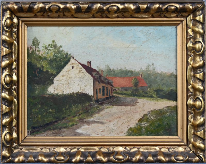 ‘Boerderij in de avondzon’, olieverf op doek. Niet getekend.