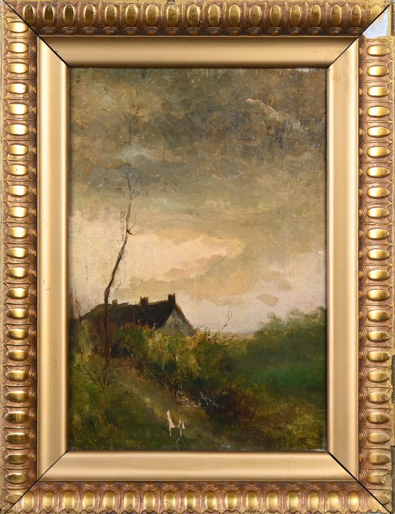 ‘Stormweer boven de heide’, olieverf op doek. Medio 1900. Niet getekend, beetje schade aan de verflaag.