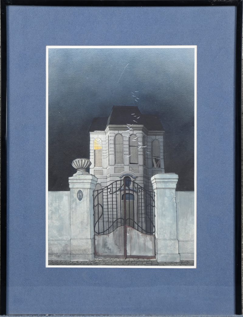 “19”. Lavis. Gesigneer en gedateerd 1983