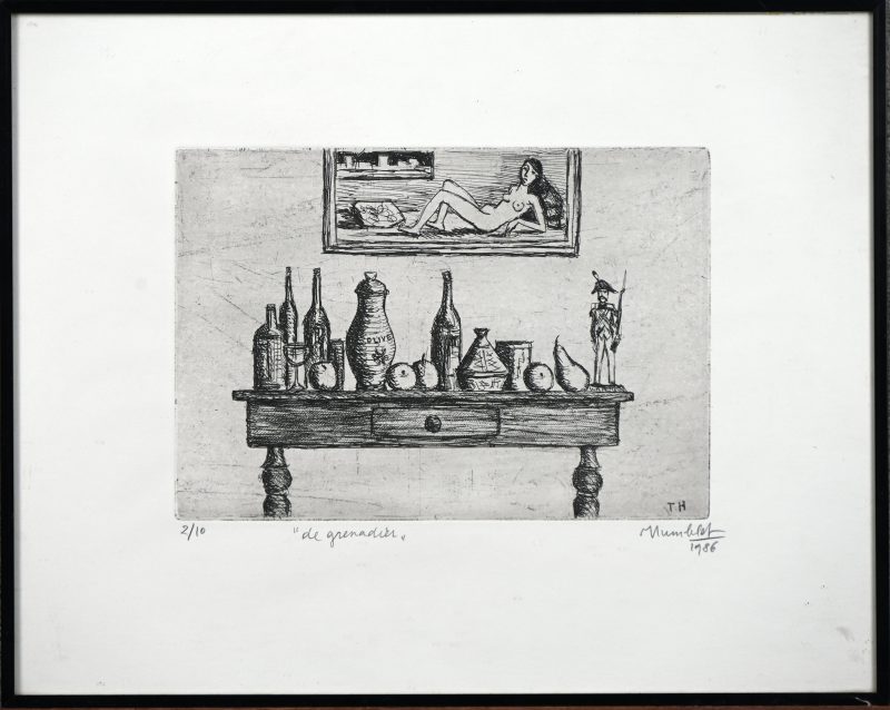 “De Grenadier”. Gravure. Gesigneerd, genummerd 2/10 en gedateerd 1986 buiten de plaat.