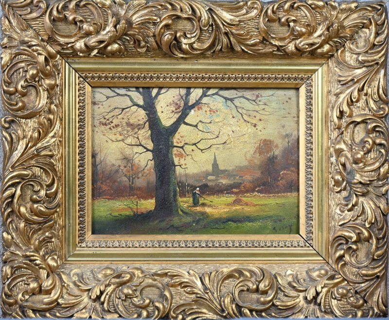 ‘Herfstbeeld’, olieverf op paneel. Vermoedelijk 19e eeuws, onleesbaar getekend.