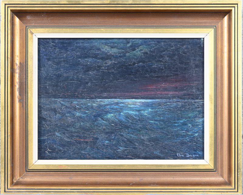‘Nacht op zee’, olieverf op schilderspaneel. Getekend; Elise Docquir.