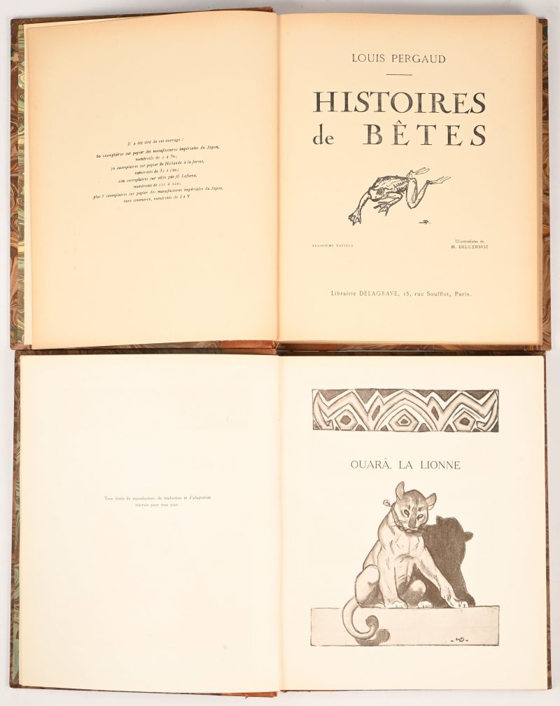 ‘Histoires de bêtes & Le livre des bêtes’. Twee boeken met verhalen over dieren.
