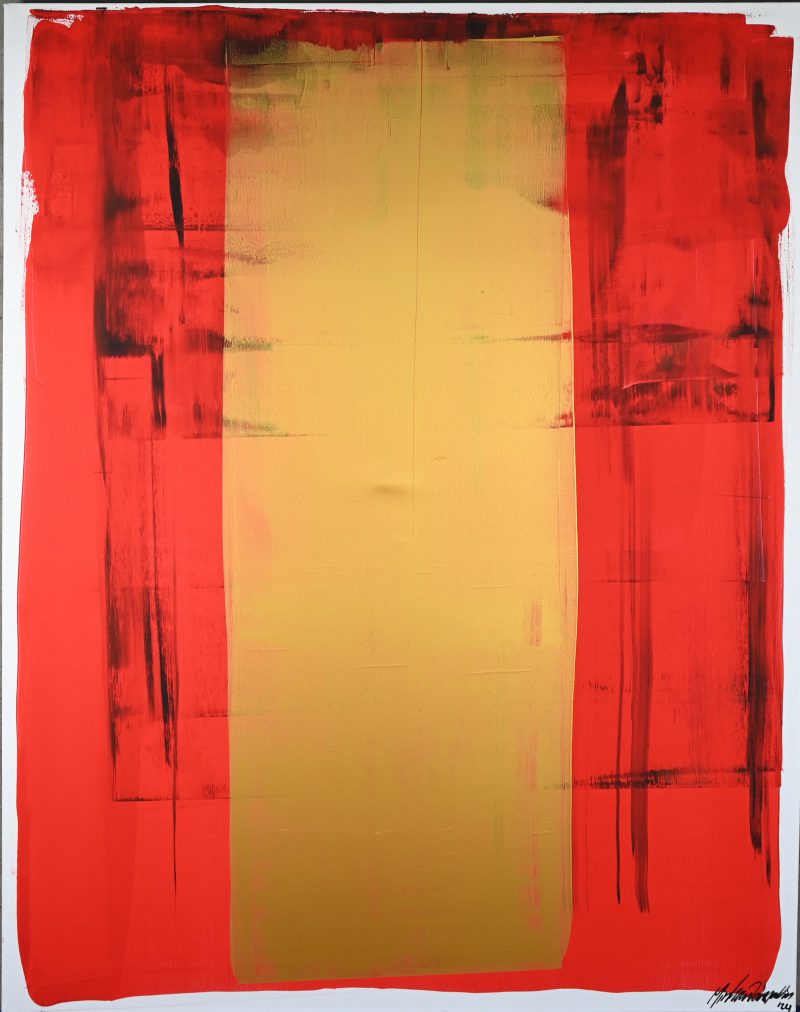 ‘Abstracte compositie nr. 228’, acrylverf op doek. Getekend; Parscha Mirghawameddin.