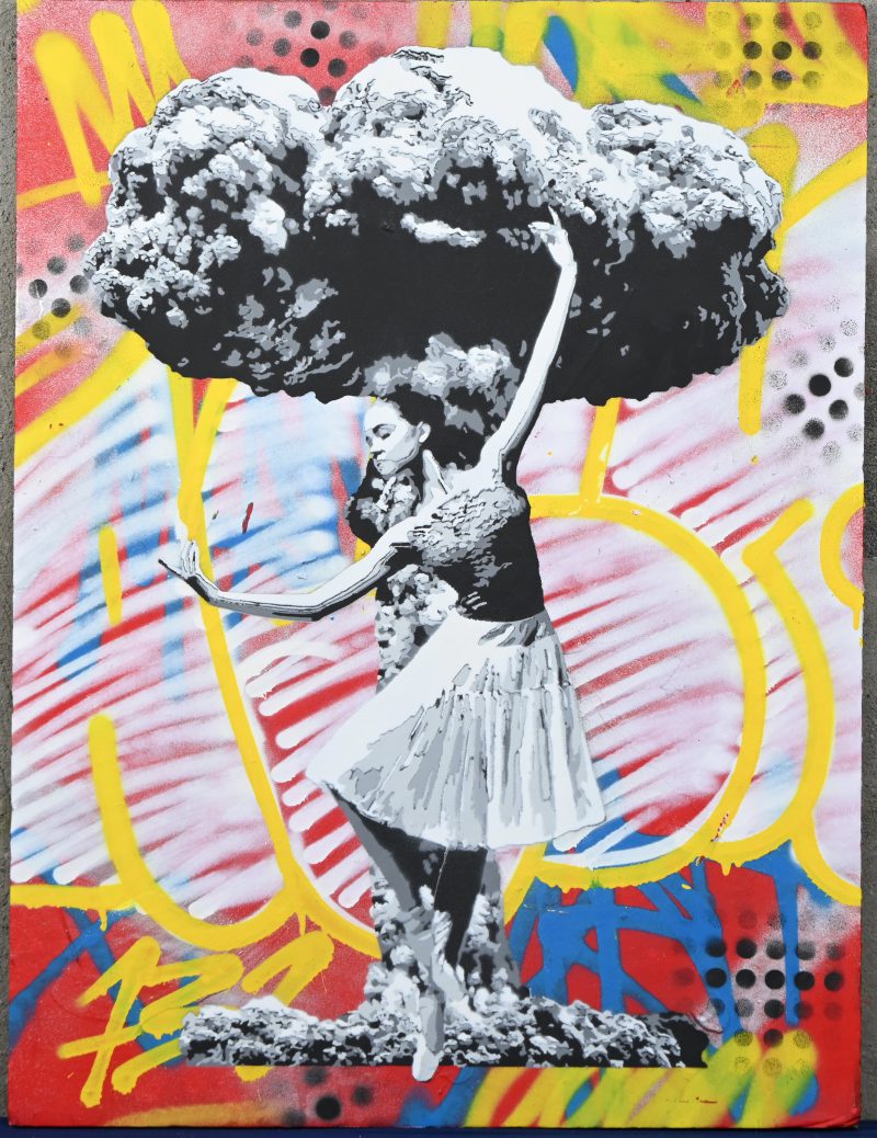 ‘Peace me off’, acryl op karton. Getekend; Sinao. Met certificaat.