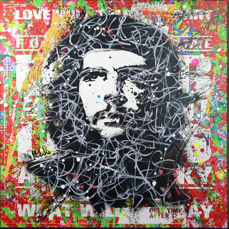 ‘Che Guevara, mr. brainwash tribute’. Mixed media op doek. Getekend; Mikko, met certificaat. www.mikkoartist.com