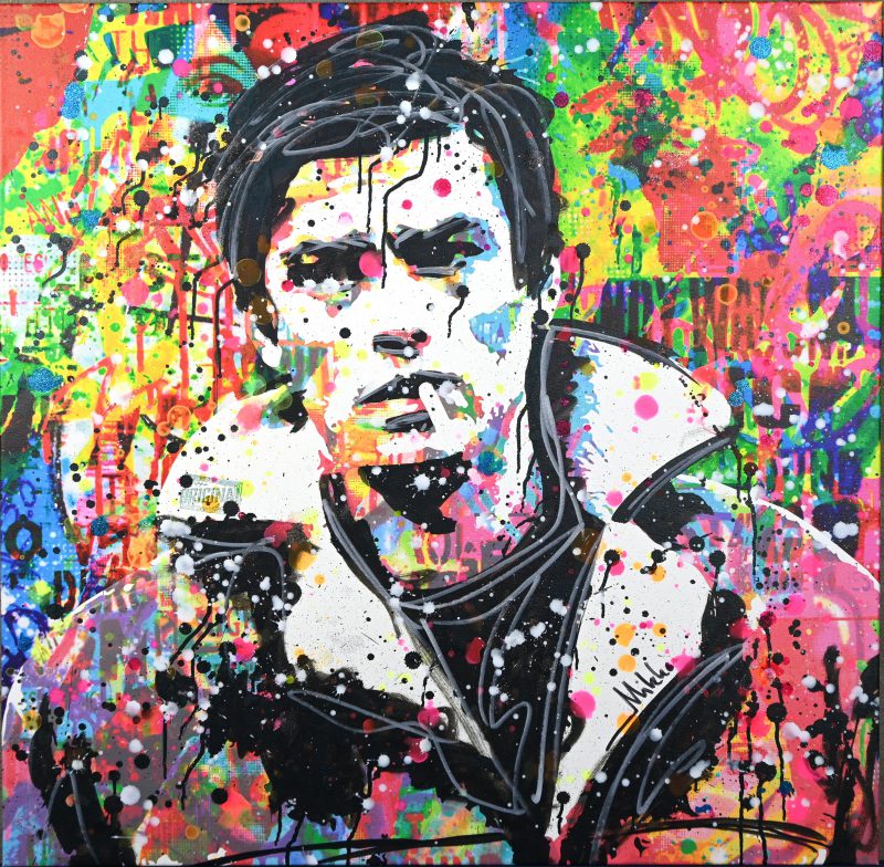 ‘Alain Delon, street art tribute’. Mixed media op doek. Getekend; Mikko, met certificaat. www.mikkoartist.com
