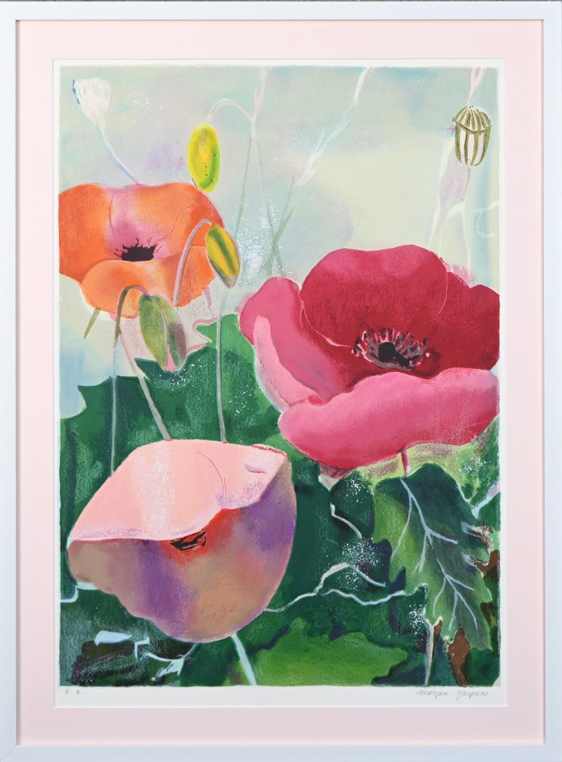 ‘Klaprozen’, kleurenlitho. Getekend; Marjan Jaspers, épreuve d’artiste.