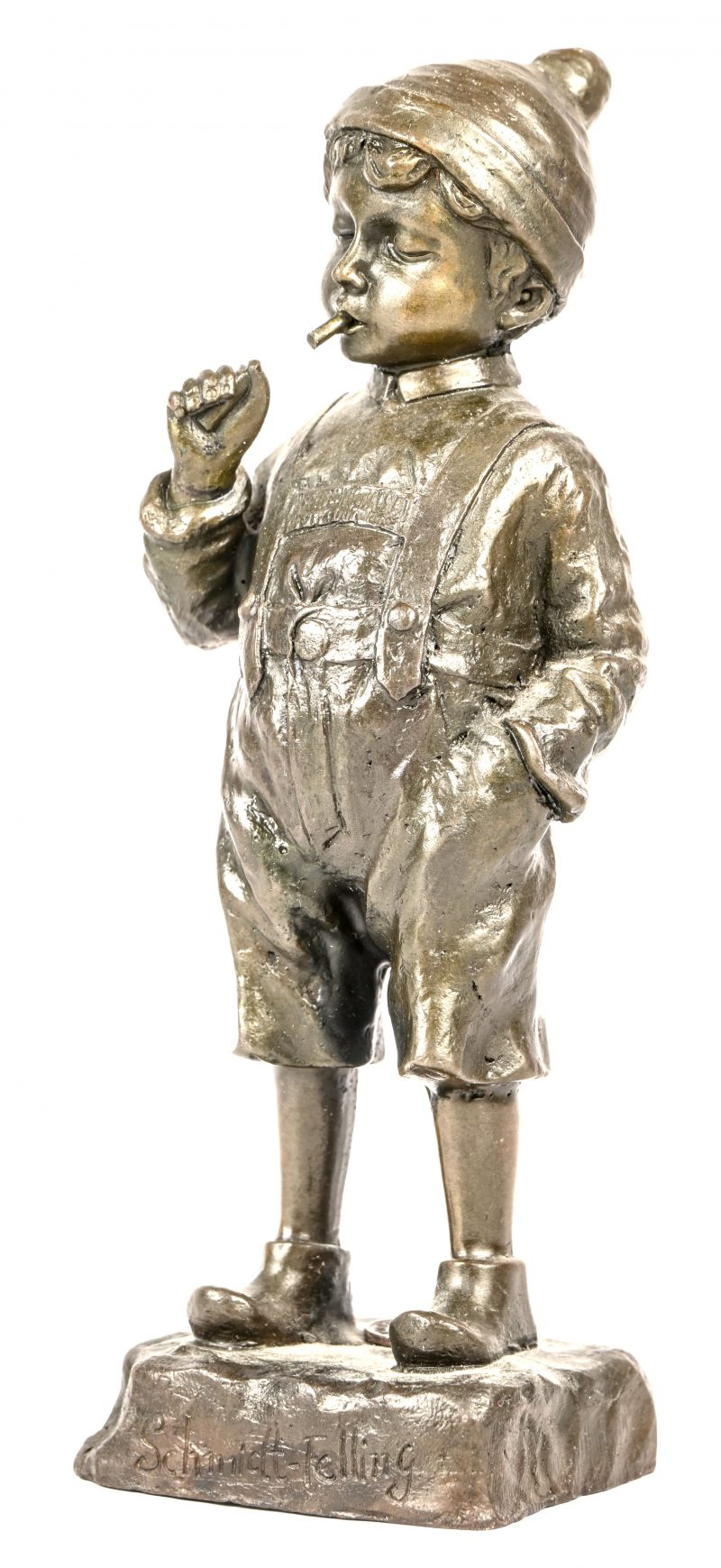 “Rokende jongen”, een bronzen beeldje gemerkt Schmidt - Felling, genummerd en stempel van de bronsgieterij.