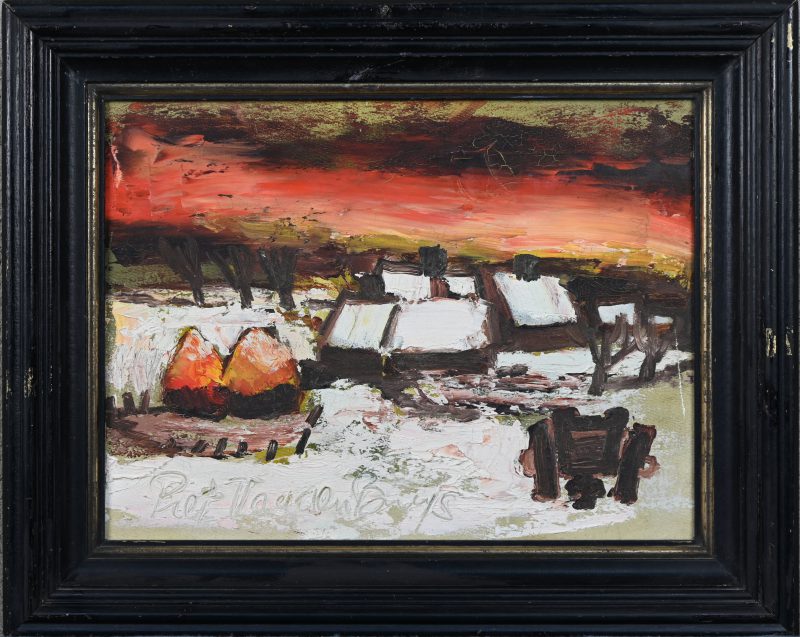 “Winters dorpszicht”, een schilderij, olieverf op doek, gesigneerd Piet Van Den Buys.