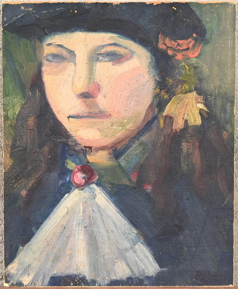 ‘Laura’, olieverf op karton. Draagt het monogram P.M.B. Toegeschreven aan Paula MODERSOHN-BECKER.