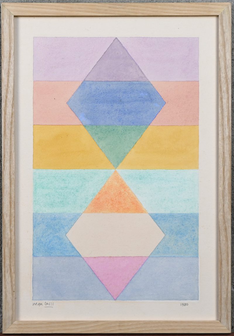 ‘Geometrische compositie’, aquarel in pasteltinten. Getekend; Max Bill, 1980.