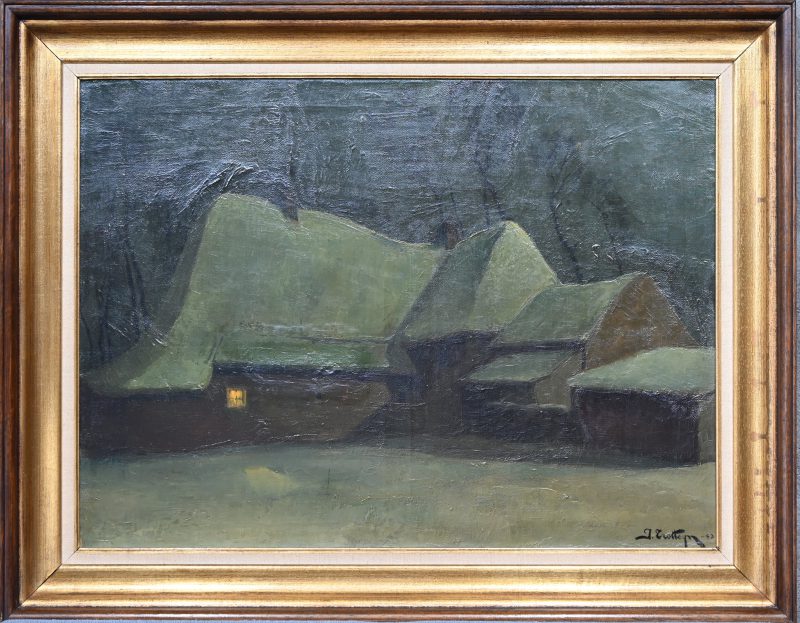 ‘Sneeuwlandschap met Hoeve’, olieverf op doek. Getekend; J. Trotteyn.
