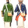 Een set van twee porseleinen soldaatjes. Dragon en Garde Grenadier. De beeldjes dragen het merkteken van Sitzendorf. Van de Grenadier is de loop van de musket afgebroken en een stukje is manco.