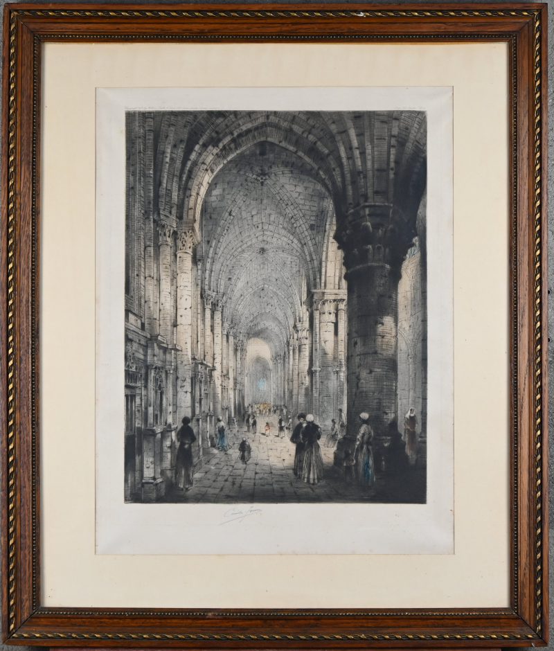 ‘Kerkinterieur’, een kleurenets. Uitgegeven door Arthus Tooth & Sons, 1918.