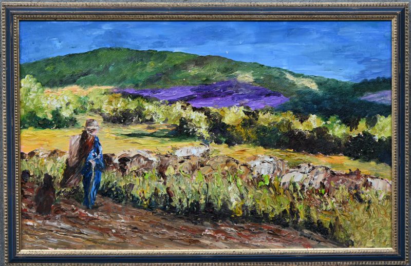 ‘Dans le silence du crepescule’, impasto olieverfschilderij op doek . Getekend; Devilauny.