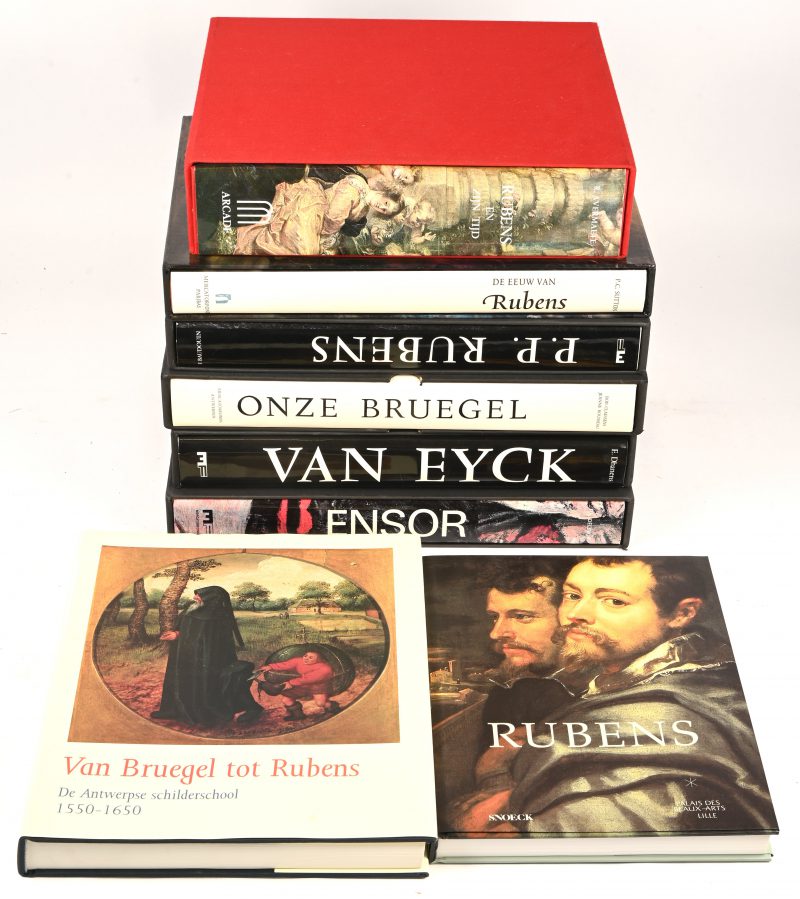 Een lot van 8 kunstboeken waaronder van het Mercatorfonds: Ensor, Van Eyck, Breughel en 2 x Rubens, toegevoegd nog 2 x Rubens en van Breughel tot Rubens, de Antwerpse schildersschool.