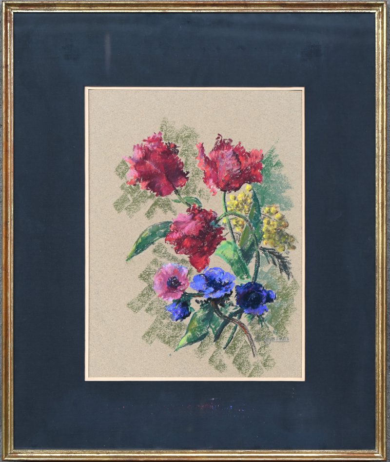 ‘Klaprozen’, pasteltekening op papier. Getekend; Leyssens.