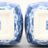 Een paar blauw-witte Chinees porseleinen vazen met floraal en landschapsdecor.