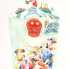 Een Chinees porseleinen rechthoekige vaas met decor van figuren.