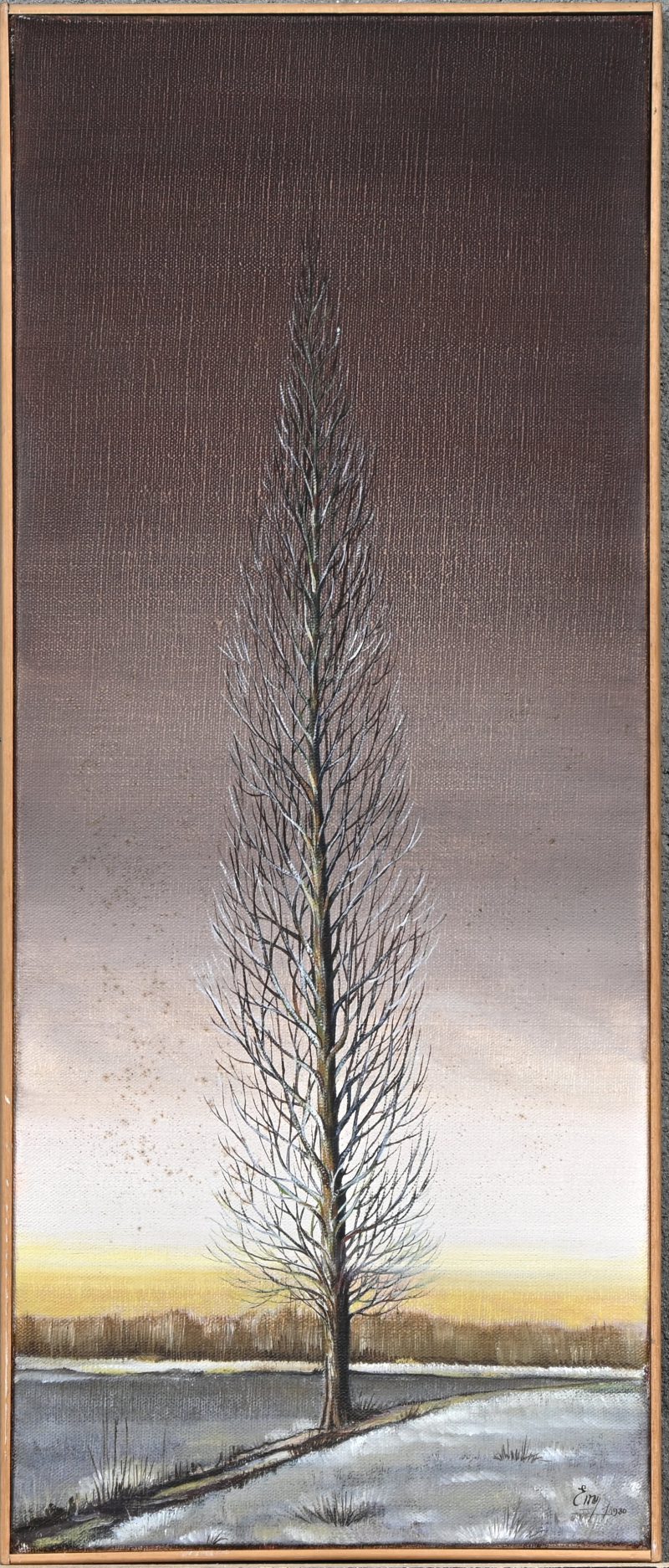 “Boom in de winter”. Olieverf op doek. Gesigneerd en gedateerd 1980.