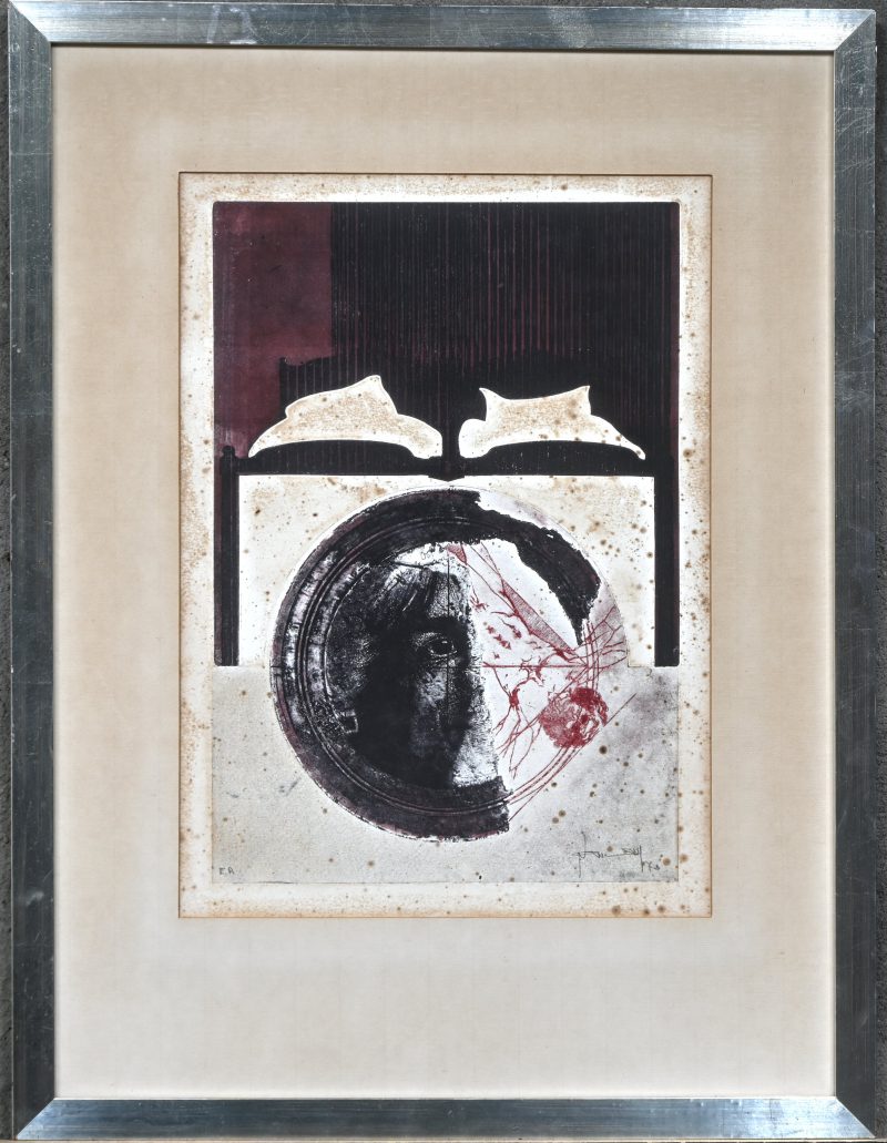 “Compositie”. Litho. Onleesbaar gesigneerd en gedateerd 1973 en E.A. buiten de plaat.