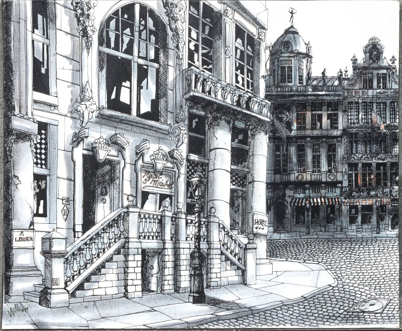 “Hotel St.Michel”. Zwart-wit print op doek.