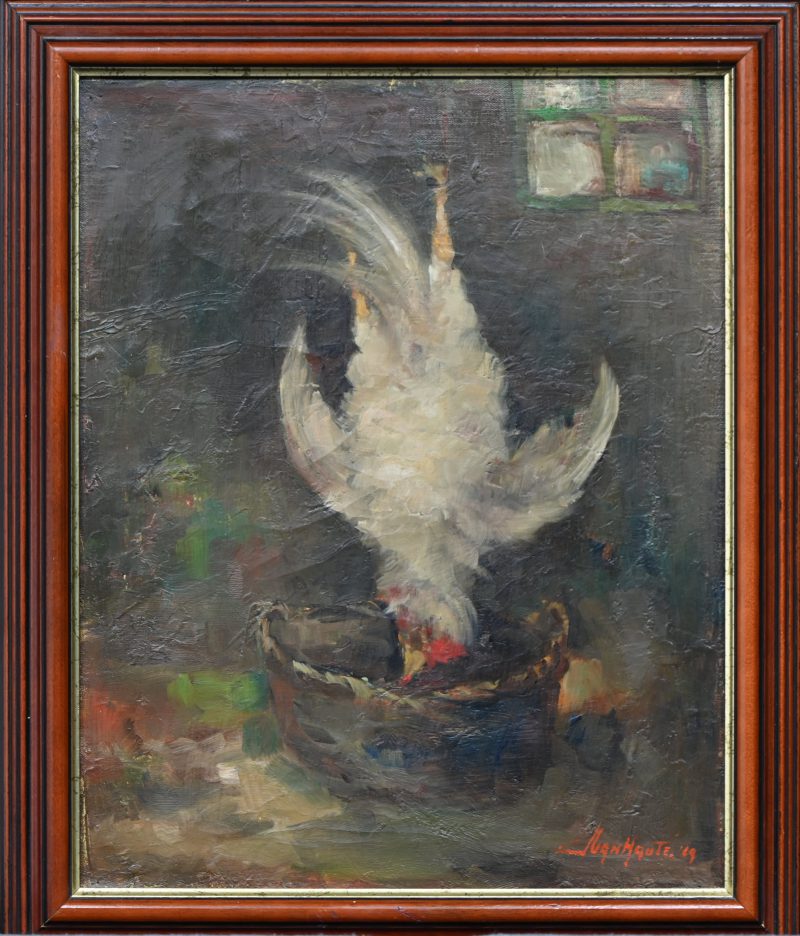 ‘Stilleven met kip’, olieverf op doek. Getekend; J. Van Haute, ‘69.