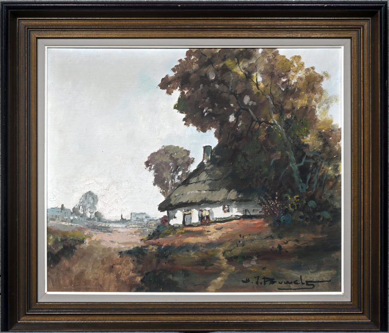 ‘Landschap met hoeve’, olieverf op doek. Getekend; H. J. Pauwels.