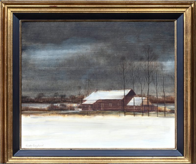 ‘Winterlandschap’, olieverf op paneel. Getekend; Ludo Laagland.
