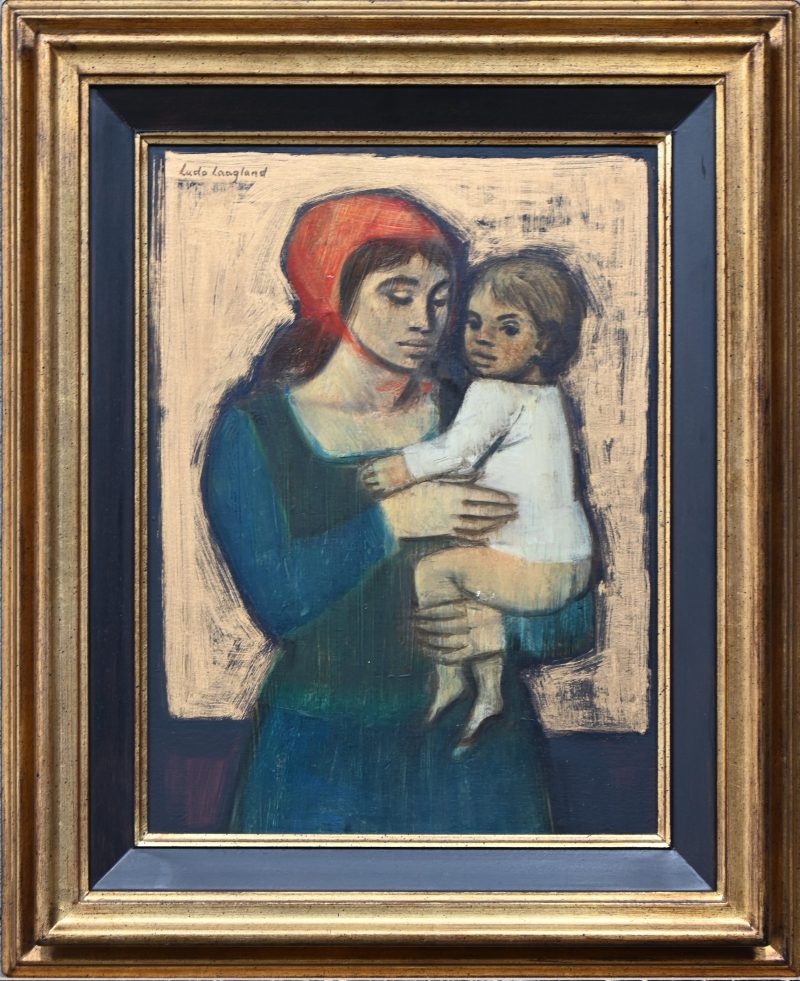 ‘Moeder en kind’, olieverf op paneel. Getekend; Ludo Laagland.