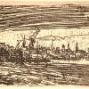 ‘Havenzichten’, een lot van twee losse etsen door Eugeen Van Mieghem. Getekend binnen de plaat; EVM.