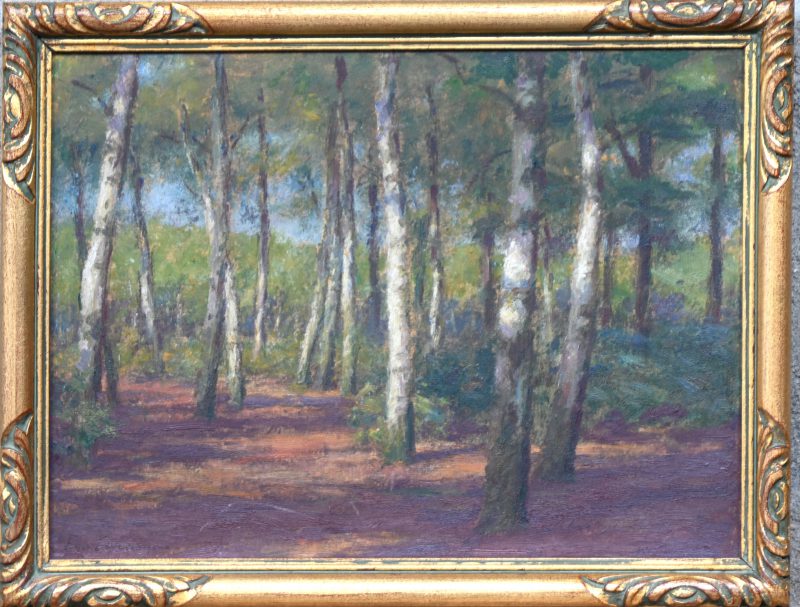 ‘Berken’, olieverf op paneel. Getekend; Edg. Farsyn.