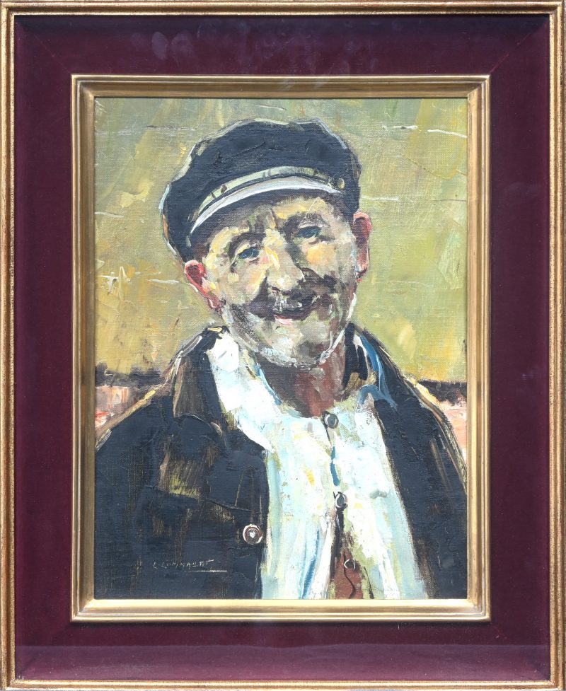 “Portret van een oude schipper”, een schilderij, olieverf op gemaroufleerd doek, gesigneerd L Lommaert.