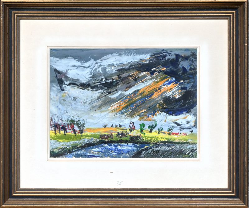 ‘Stormweer’, abstract impressionistische studie. Olieverf op papier. Gesigneerd.