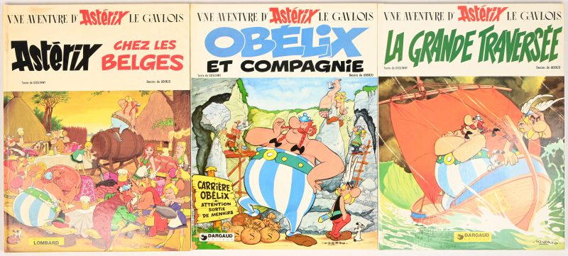 - La Grande Traversée. Ed. Dargaud (C° Dargaud Canada 1975, 3°/1978). Zeer goede staat.- Obelix et Compagnie. Ed. Dargaud (C° Dargaud 1976, Dargaud Canada 1976, Dépôt Légal Ottawa 1978, 4°/1978). Zeer goede staat.- Astérix chez les Belges. Ed. Dargaud (C° Dargaud 1979, Dargaud Canada 1979, Dépôt Légal Ottawa 1°/1979) Gedrukt in Spanje. Zeer goede staat.