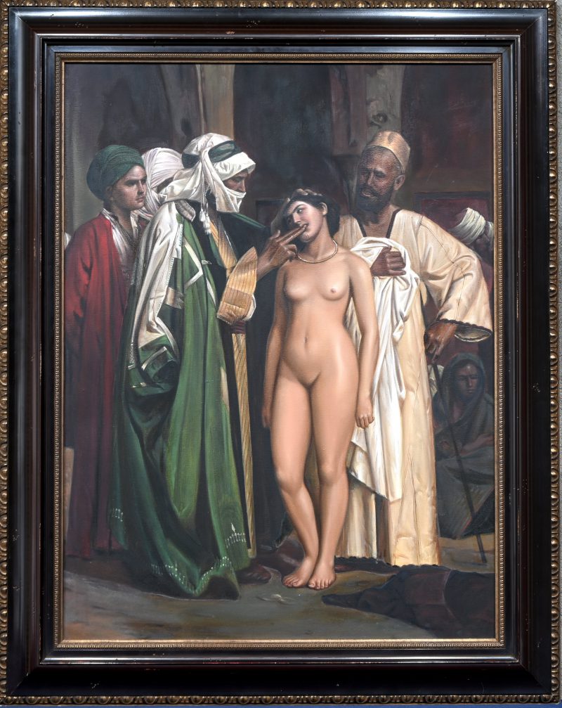 ‘Een Odalisk wordt gekeurd’, olieverf op doek. Naar de 19e eeuw, niet getekend.